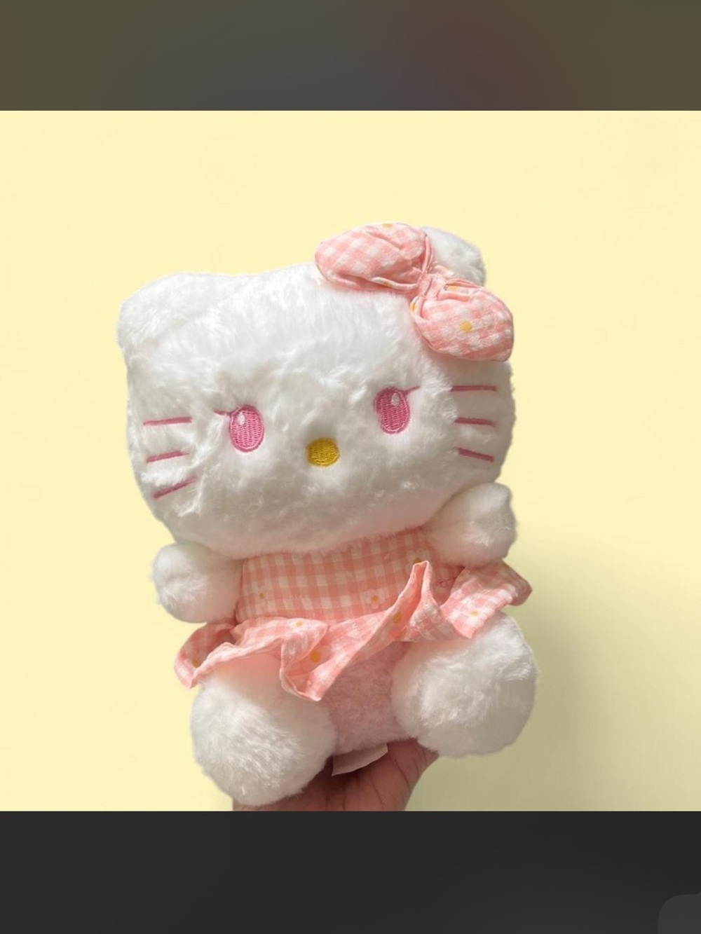 Plush White and Pink Hello Kitty Soft plushie Toy - Adorable Gingham Dress